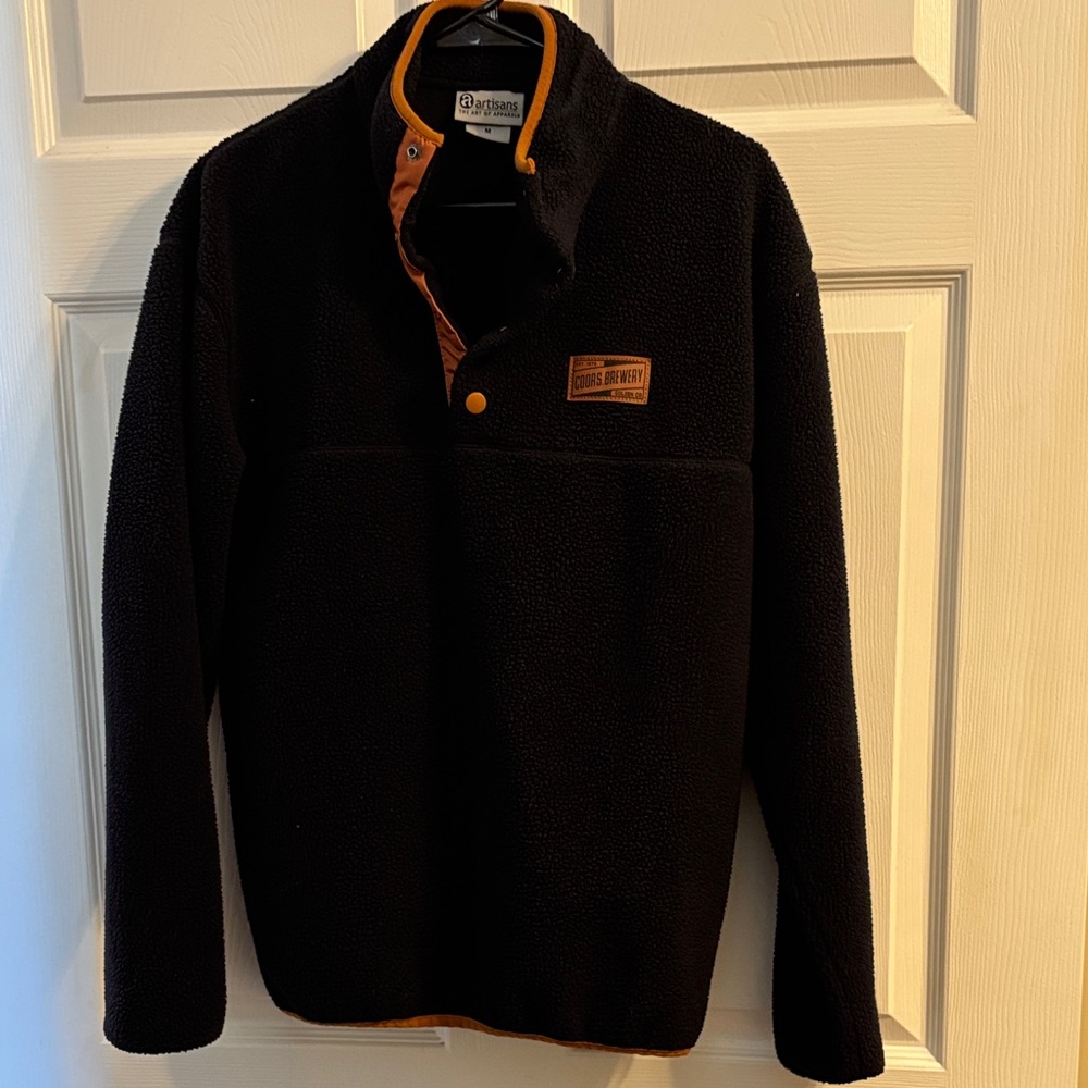 Artisans’s Men's Black Sweater with Orange Accents and Coors Brewery logo